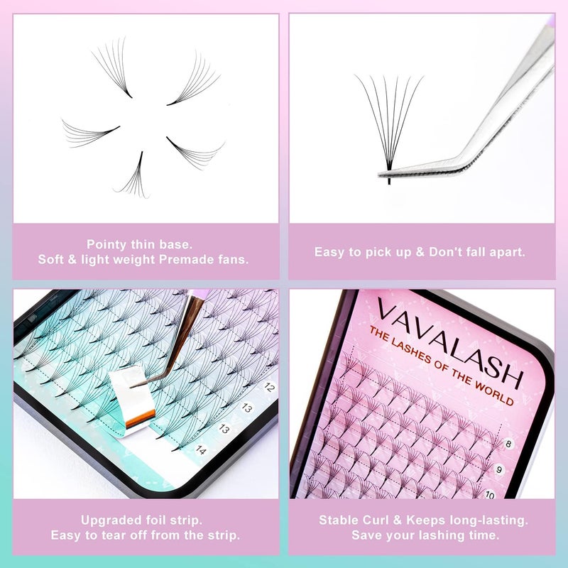 VAVALASH Eyelash Extensions 3D 4D 5D 6D 8D 9D 10D Thickness 0.07/0.1 C/D Curl Eyelashes Middle Stem & Long Stem Heat Bonded Premade Fans Russian Volume Lash Extensions Supplies (Middle Stem 6D-0.07-C-13mm) - Image 4